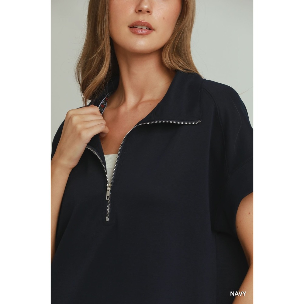 Umgee Collared Quarter Zip Dress with Size Pocket - Navy - Small - Picture 4 of 5